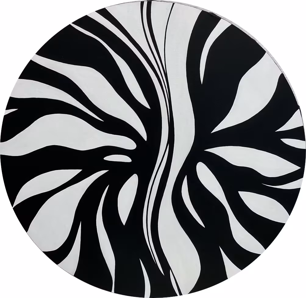 Czarno-biały okrągły obraz akrylowy 50 cm – abstrakcyjne organiczne linie – VaLis Art Studio