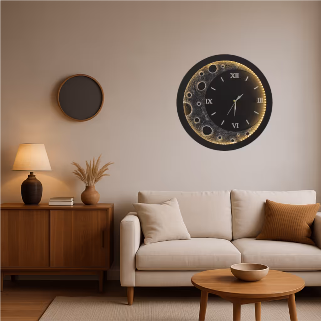 Duży zegar 58 cm z ciepłym podświetleniem LED