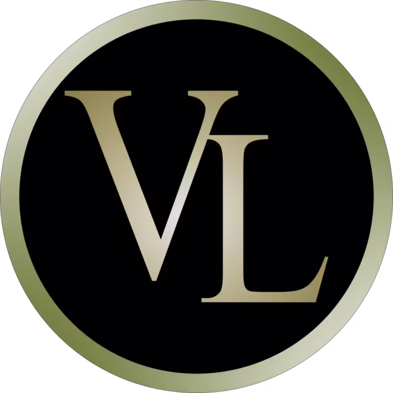 Logo Valisart – litery V i L w złotym okręgu