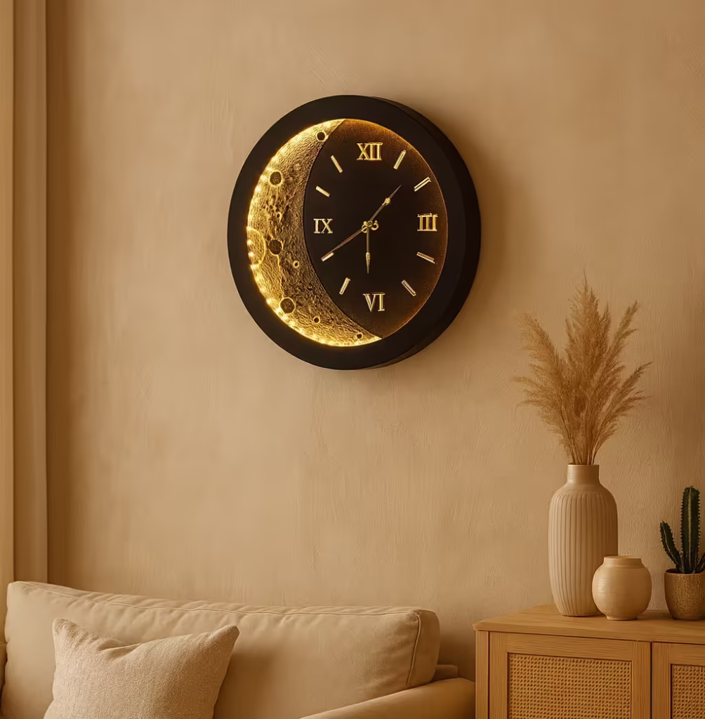 Zegar ścienny 36 cm z ciepłym podświetleniem LED